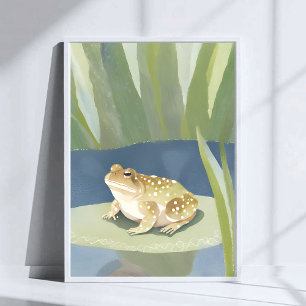 Grumpy Toad Lilypad Pond Watercolor Poster