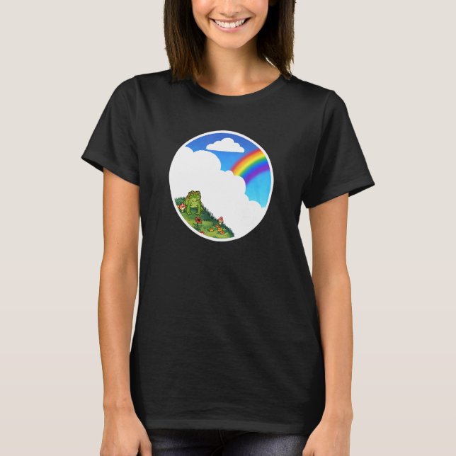 Grumpy Toad On A Grassy Hill With Sky And Rainbow  T-Shirt (Front)