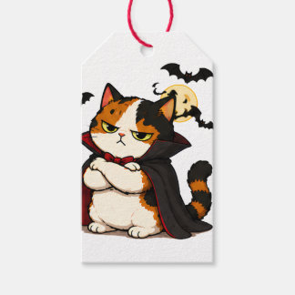 Grumpy Vampire Cat Halloween Gift Tags
