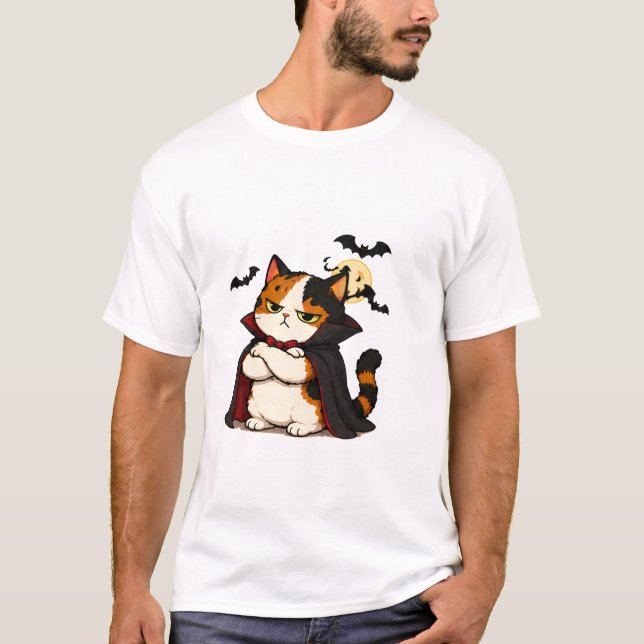 Grumpy Vampire Cat Halloween  T-Shirt (Front)