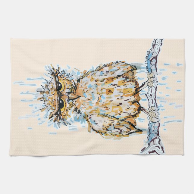 Grumpy Wet Owl Kitchen Towel (Horizontal)