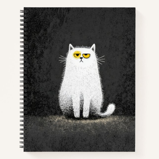 Grumpy White Cat – Funny Minimal Cat Art Notebook (Front)