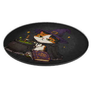 Grumpy Witch Cat Halloween Cutting Board