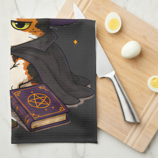 Grumpy Witch Cat Halloween Kitchen Towel