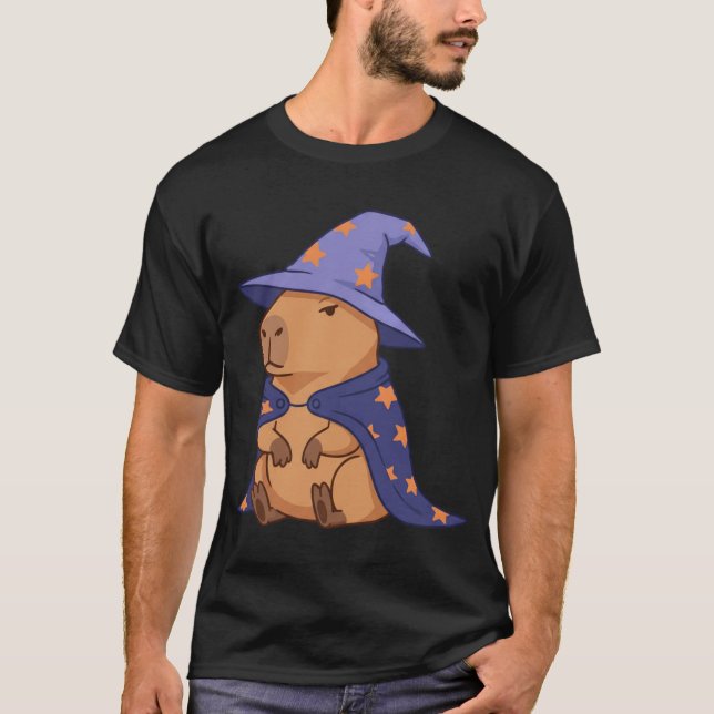 Grumpy Wizard Capybara with Magic Cape and Hat T-Shirt (Front)