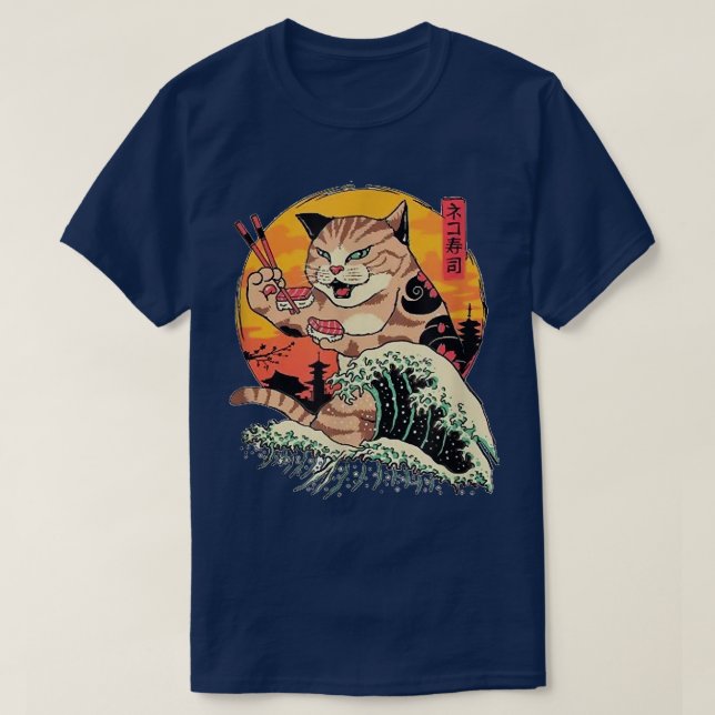 Grumpy Yakuza Cat tattoo Style Japan Wave  T-Shirt (Design Front)