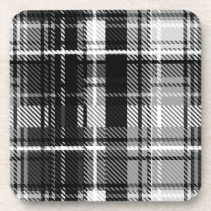 Grunde Black White Flannel Plaid Tartan Design Coaster