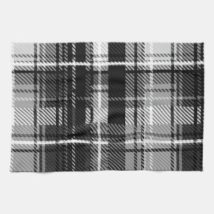 Grunde Black White Flannel Plaid Tartan Design  Kitchen Towel