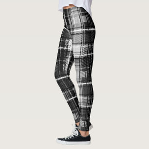 Grunde Black White Flannel Plaid Tartan Design  Leggings