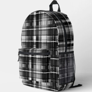 Grunde Black White Flannel Plaid Tartan Design Printed Backpack