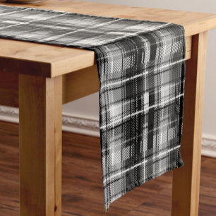 Grunde Black White Flannel Plaid Tartan Design  Short Table Runner