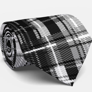 Grunde Black White Flannel Plaid Tartan Design  Tie