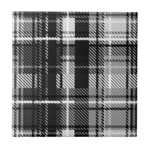 Grunde Black White Flannel Plaid Tartan Design Tile