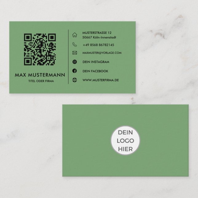 Grüne QR Code Visitenkarte Selbst Gestalten Business Card (Front/Back)