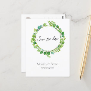 grüner boho Blätterkranz, schlicht, modern Postcard