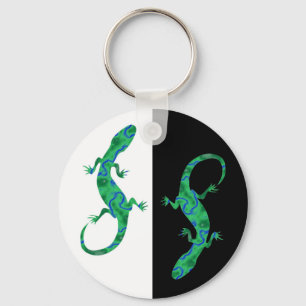 Grüner Gecko ArtDeco black and white Keychain