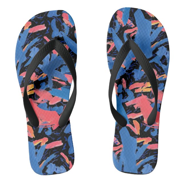 Grunge Abstract Floral Pattern Flip Flops (Footbed)