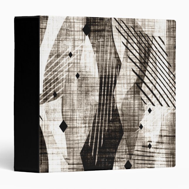 Grunge abstract geometric striped beige black binder (Front/Spine)