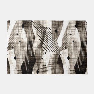 Grunge abstract geometric striped beige black doormat