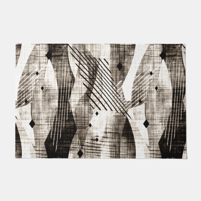 Grunge abstract geometric striped beige black doormat (Front)