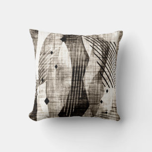 Grunge abstract geometric striped beige black throw pillow