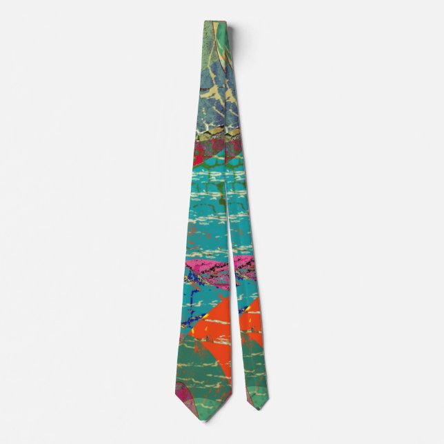 Grunge abstract, orange, blue, grey, black . neck  tie (Front)