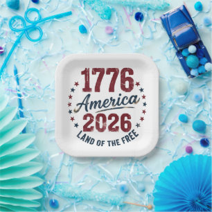 Grunge America 1776 - 2026 Land of the Free Paper Plate