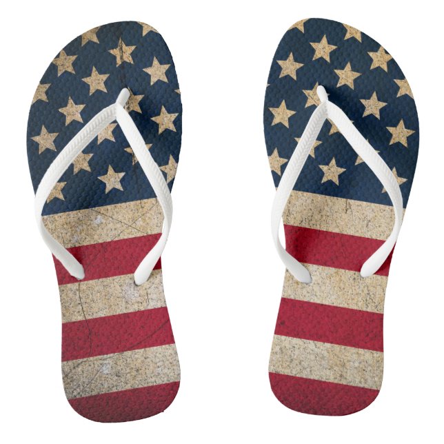 Grunge American Flag 4th of July Flip Flops (Footbed)