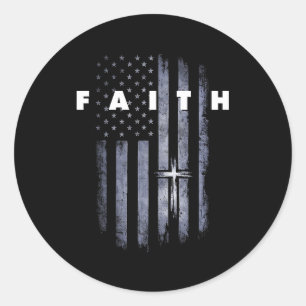 Grunge american flag and cross faith christian classic round sticker