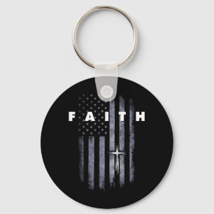 Grunge American Flag and Cross Faith Christian Keychain