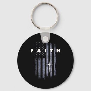 Grunge american flag and cross faith christian keychain