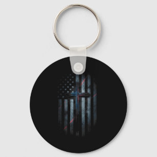 Grunge American Flag And Cross Faith Family Freedo Keychain