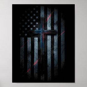 Grunge American Flag And Cross Faith Family Freedo Poster