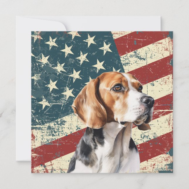 Grunge American Flag Beagle Hound Dog Flat Card (Front)