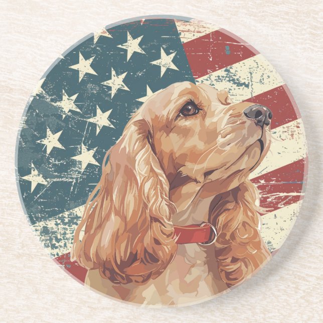 Grunge American Flag Cocker Spaniel Dog Coaster (Front)