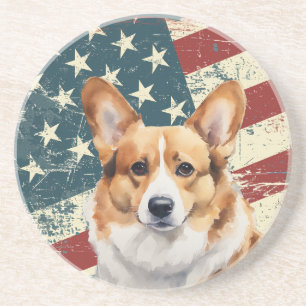 Grunge American Flag Corgi Dog Coaster