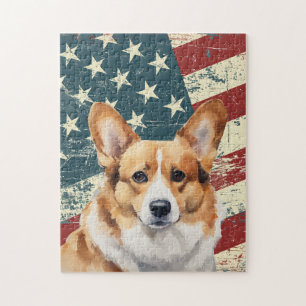 Grunge American Flag Corgi Dog Jigsaw Puzzle