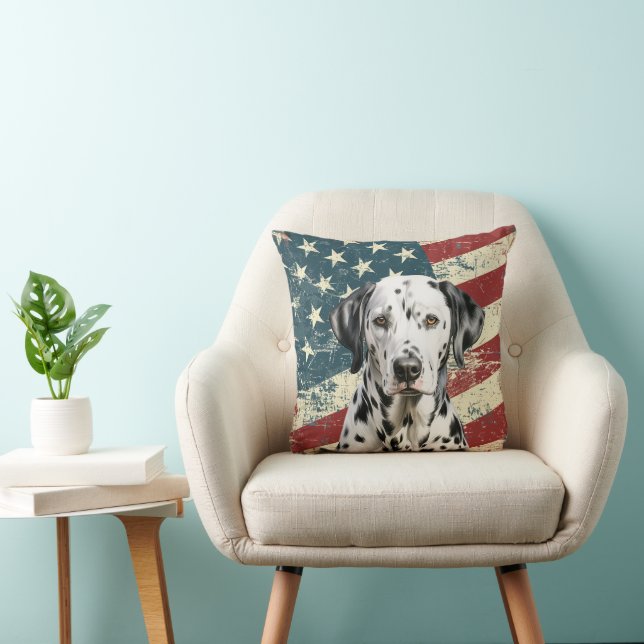 Grunge American Flag Dalmatian Dog Throw Pillow (Chair)