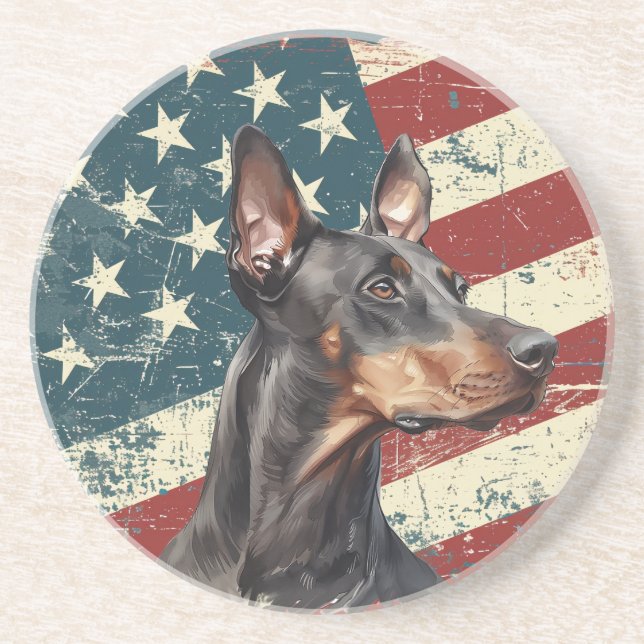 Grunge American Flag Doberman Pinscher Dog Coaster (Front)