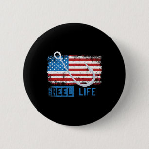 Grunge American Flag Fisherman Graphic  2 Inch Round Button