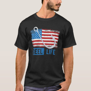 Grunge American Flag Fisherman Graphic Fishing Re T-Shirt