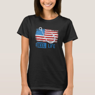 Grunge American Flag Fisherman Graphic Fishing Ree T-Shirt