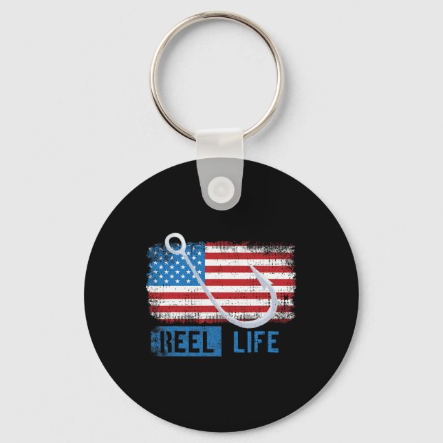 Grunge American Flag Fisherman Graphic  Keychain (Front)