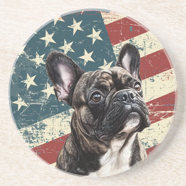 Grunge American Flag French Bulldog Coaster (Front)