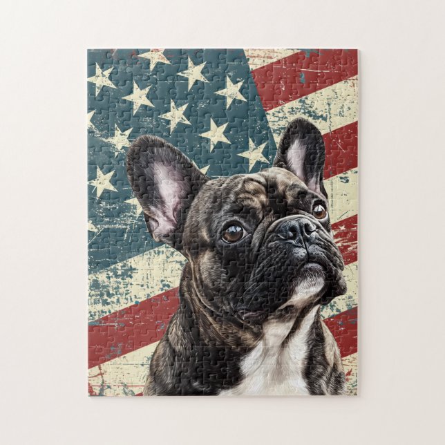 Grunge American Flag French Bulldog Jigsaw Puzzle (Vertical)