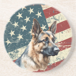 Grunge American Flag German Shepherd Dog Coaster