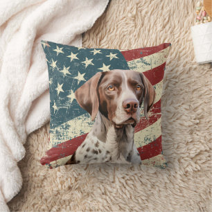 Grunge American Flag German Shorthaired Pointer Throw Pillow