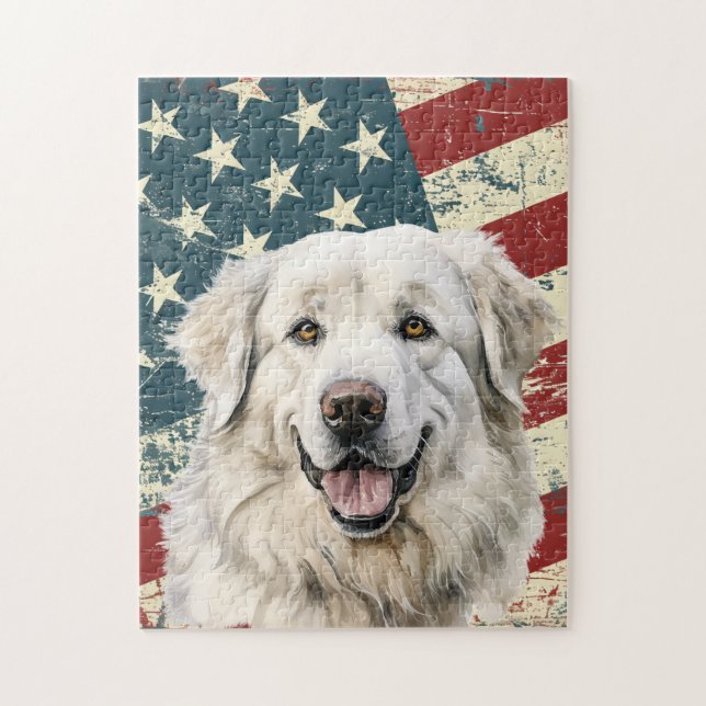 Grunge American Flag Great Pyrenees Dog Jigsaw Puzzle (Vertical)