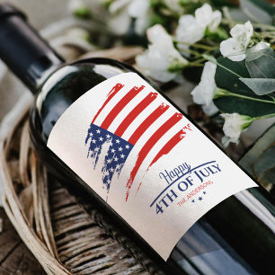 Grunge American Flag Happy 4th July ID1104 Wine Label