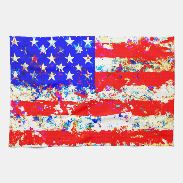 Grunge American Flag Kitchen Towel (Horizontal)